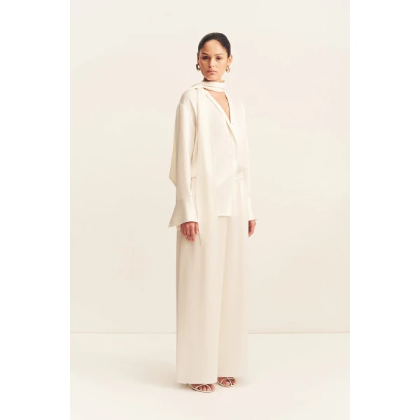 Shona Joy Huxley Textured Scarf Shirt - Vanilla - Tops - Australian Luxury Eventwear at Coveti