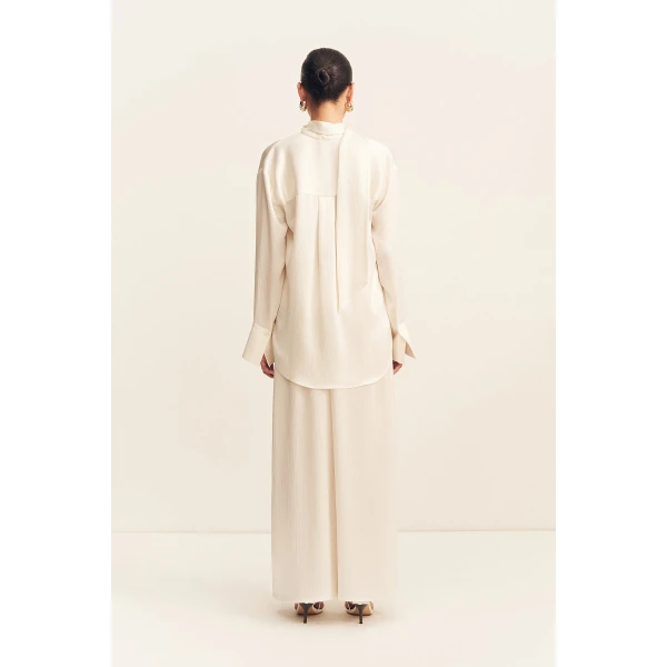 Shona Joy Huxley Textured Scarf Shirt - Vanilla - Tops - Australian Luxury Eventwear at Coveti
