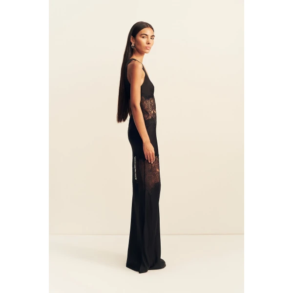 Shona Joy Jamila Plunged Lace Panelled Maxi Dress - Black - Dresses - Australian Luxury Eventwear at Coveti