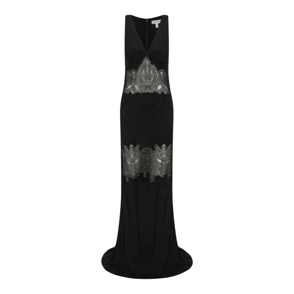 Shona Joy Jamila Plunged Lace Panelled Maxi Dress - Black - Dresses - Australian Luxury Eventwear at Coveti