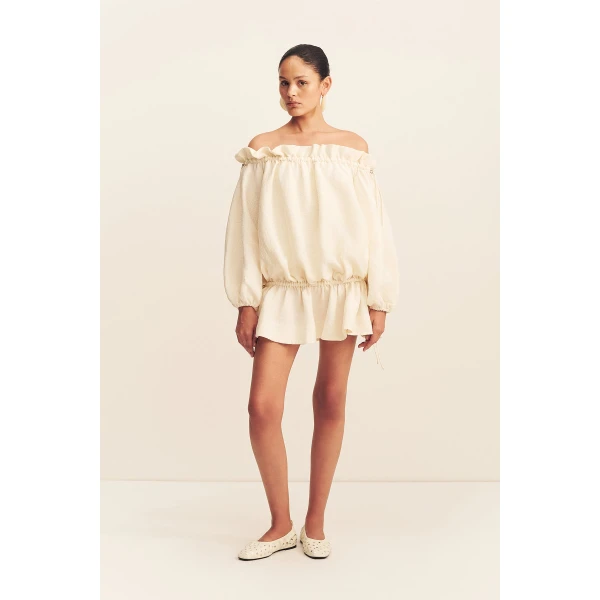 Shona Joy Jasper Linen Blend Mini Dress - Resin - Dresses - Australian Luxury Eventwear at Coveti