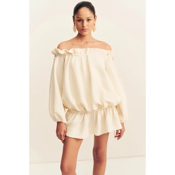 Shona Joy Jasper Linen Blend Mini Dress - Resin - Dresses - Australian Luxury Eventwear at Coveti