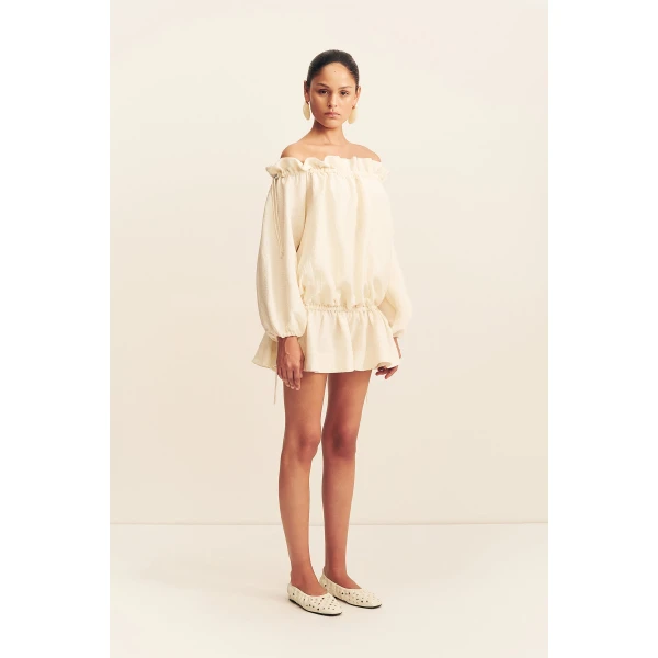 Shona Joy Jasper Linen Blend Mini Dress - Resin - Dresses - Australian Luxury Eventwear at Coveti