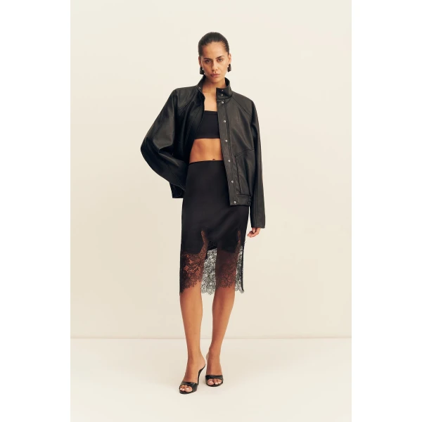 Shona Joy Kennedy Funnel Neck Faux Leather Jacket - Black - Jackets - Australian Luxury Eventwear at Coveti