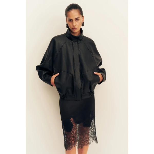 Shona Joy Kennedy Funnel Neck Faux Leather Jacket - Black - Jackets - Australian Luxury Eventwear at Coveti