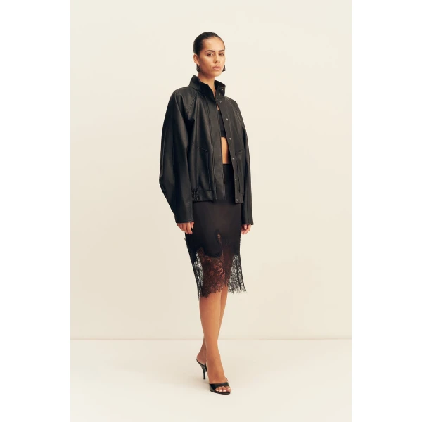 Shona Joy Kennedy Funnel Neck Faux Leather Jacket - Black - Jackets - Australian Luxury Eventwear at Coveti