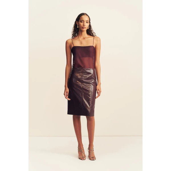 Shona Joy Lilou Patent Midi Skirt - Port Royale - Skirts - Australian Luxury Eventwear at Coveti