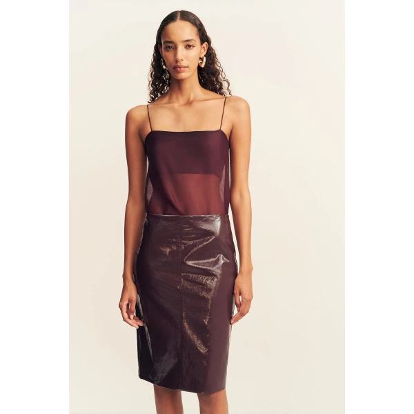 Shona Joy Lilou Patent Midi Skirt - Port Royale - Skirts - Australian Luxury Eventwear at Coveti