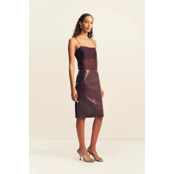 Shona Joy Lilou Patent Midi Skirt - Port Royale - Skirts - Australian Luxury Eventwear at Coveti
