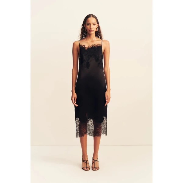 Shona Joy Lucia Lace Slip Midi Dress - Black - Dresses - Australian Luxury Eventwear at Coveti