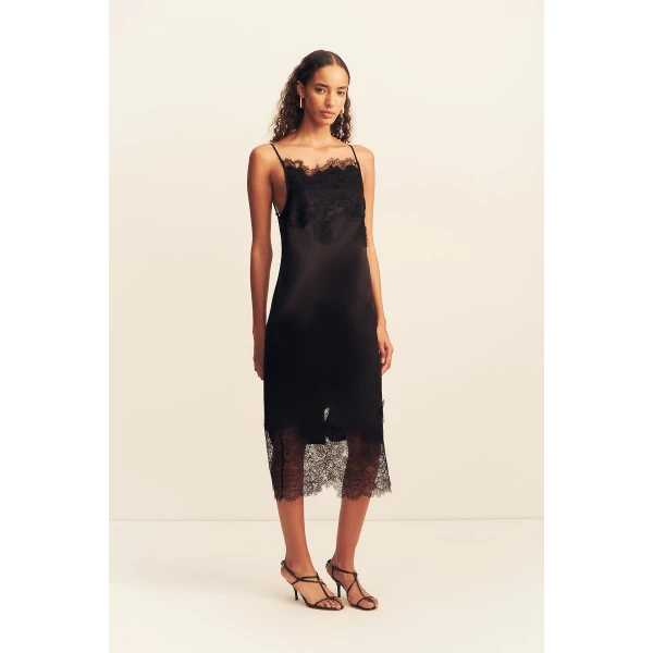 Shona Joy Lucia Lace Slip Midi Dress - Black - Dresses - Australian Luxury Eventwear at Coveti