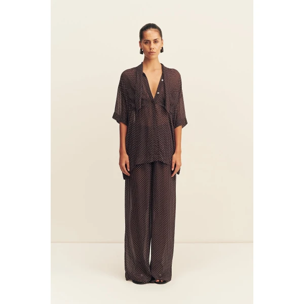 Shona Joy Maddox Short Sleeve Neck Tie Shirt - Tops - Australian Luxury Eventwear at Coveti