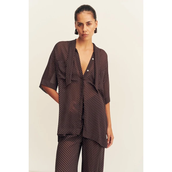 Shona Joy Maddox Short Sleeve Neck Tie Shirt - Tops - Australian Luxury Eventwear at Coveti