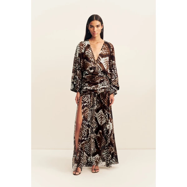 Shona Joy Maia Long Sleeve Plunged Maxi Dress - Dresses - Australian Luxury Eventwear at Coveti