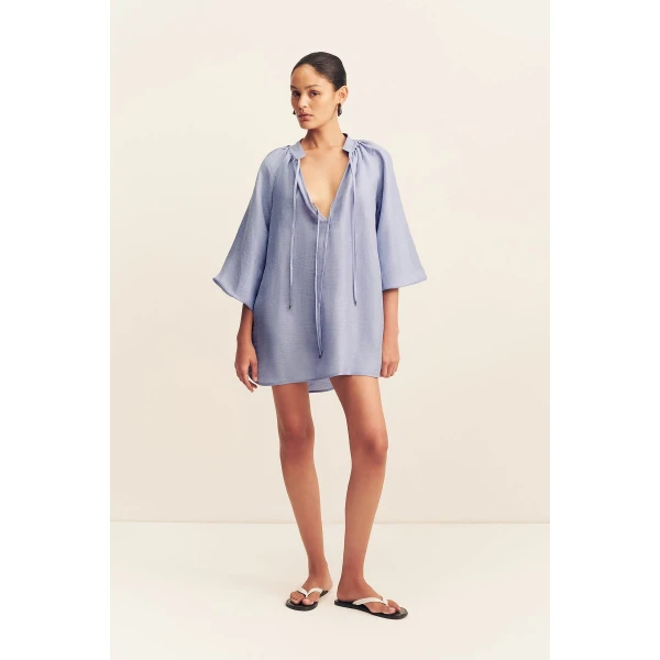 Shona Joy Marlowe Linen Blend Mini Dress - Chambray - Dresses - Australian Luxury Eventwear at Coveti