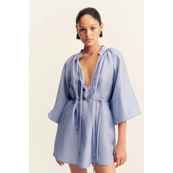 Shona Joy Marlowe Linen Blend Mini Dress - Chambray - Dresses - Australian Luxury Eventwear at Coveti