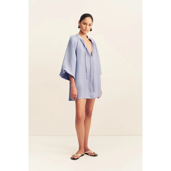 Shona Joy Marlowe Linen Blend Mini Dress - Chambray - Dresses - Australian Luxury Eventwear at Coveti