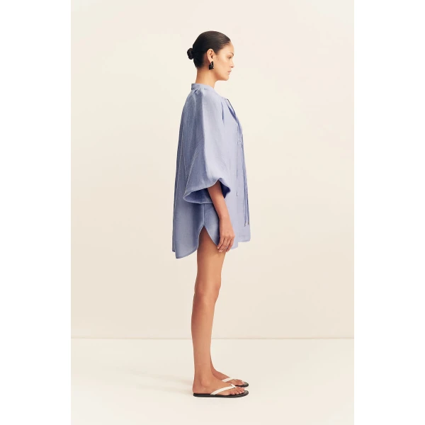 Shona Joy Marlowe Linen Blend Mini Dress - Chambray - Dresses - Australian Luxury Eventwear at Coveti