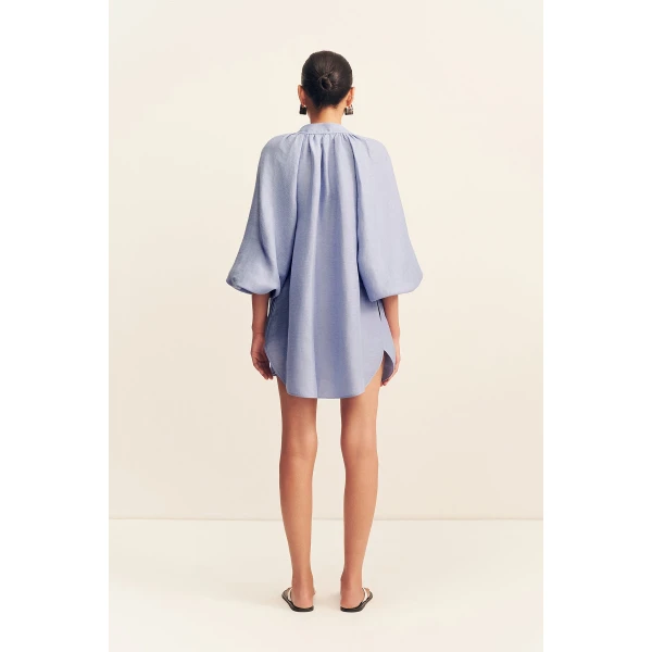 Shona Joy Marlowe Linen Blend Mini Dress - Chambray - Dresses - Australian Luxury Eventwear at Coveti