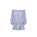 Shona Joy Marlowe Linen Blend Off Shoulder Mini Dress - Chambray - Dresses - Australian Luxury Eventwear at Coveti