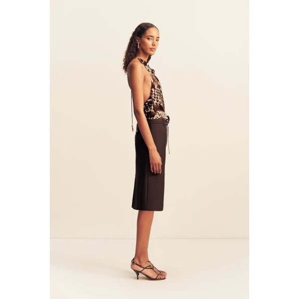 Shona Joy Otis Belted Midi Skirt - Ristretto - Skirts - Australian Luxury Eventwear at Coveti