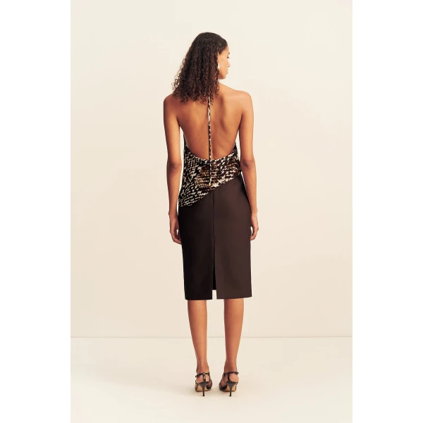 Shona Joy Otis Belted Midi Skirt - Ristretto - Skirts - Australian Luxury Eventwear at Coveti