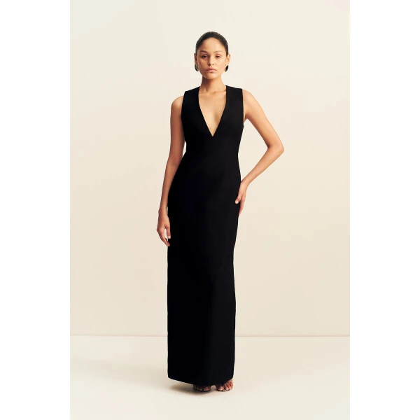 Shona Joy Otis Plunged Fitted Maxi Dress - Black - Dresses - Australian Luxury Eventwear at Coveti