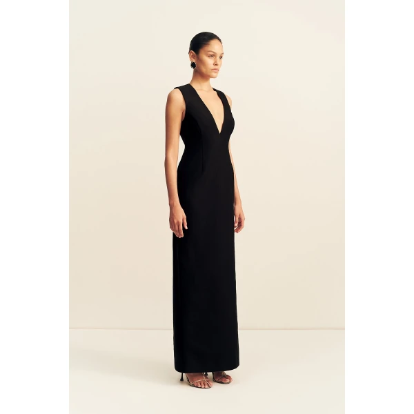 Shona Joy Otis Plunged Fitted Maxi Dress - Black - Dresses - Australian Luxury Eventwear at Coveti