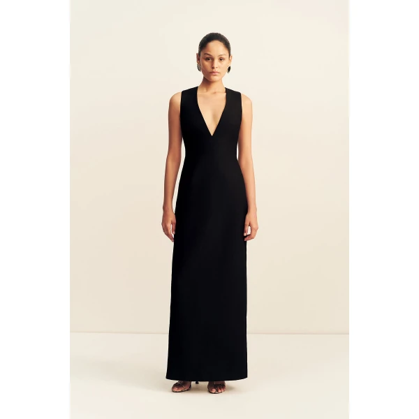 Shona Joy Otis Plunged Fitted Maxi Dress - Black - Dresses - Australian Luxury Eventwear at Coveti
