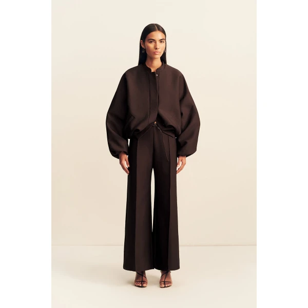 Shona Joy Otis Wide Leg Belted Pant - Ristretto - Pants - Australian Luxury Eventwear at Coveti