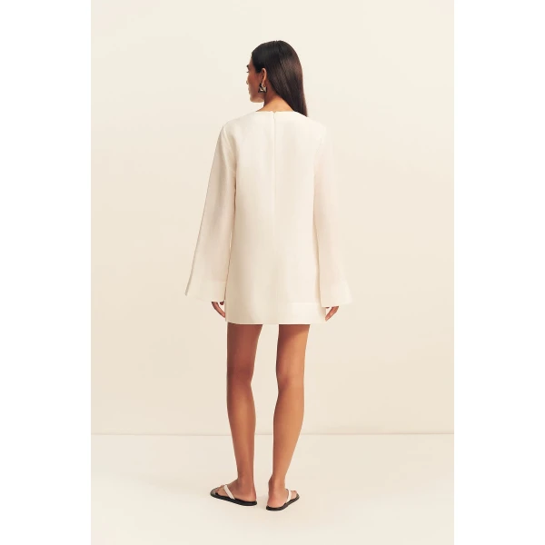 Shona Joy Paloma Plunged Long Sleeve Mini Dress - Ivory - Dresses - Australian Luxury Eventwear at Coveti