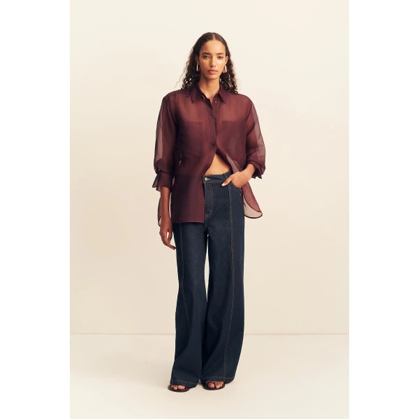 Shona Joy Tibby Silk Organza Shirt - Port Royale - Tops - Australian Luxury Eventwear at Coveti