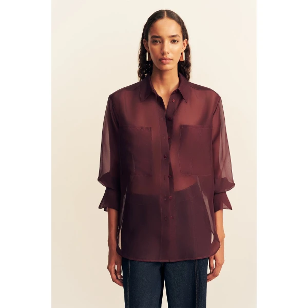 Shona Joy Tibby Silk Organza Shirt - Port Royale - Tops - Australian Luxury Eventwear at Coveti