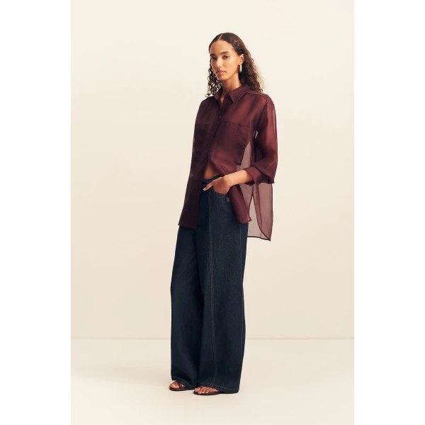 Shona Joy Tibby Silk Organza Shirt - Port Royale - Tops - Australian Luxury Eventwear at Coveti