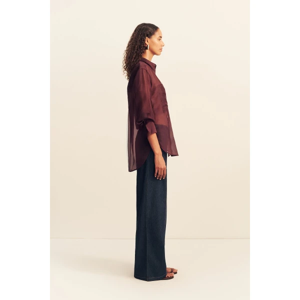 Shona Joy Tibby Silk Organza Shirt - Port Royale - Tops - Australian Luxury Eventwear at Coveti