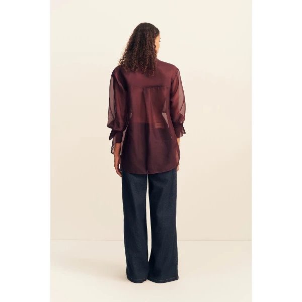 Shona Joy Tibby Silk Organza Shirt - Port Royale - Tops - Australian Luxury Eventwear at Coveti