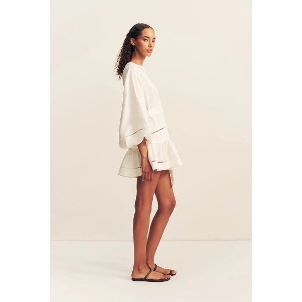Shona Joy Tommy Linen Balloon Sleeve Mini Dress - Ivory - Dresses - Australian Luxury Eventwear at Coveti