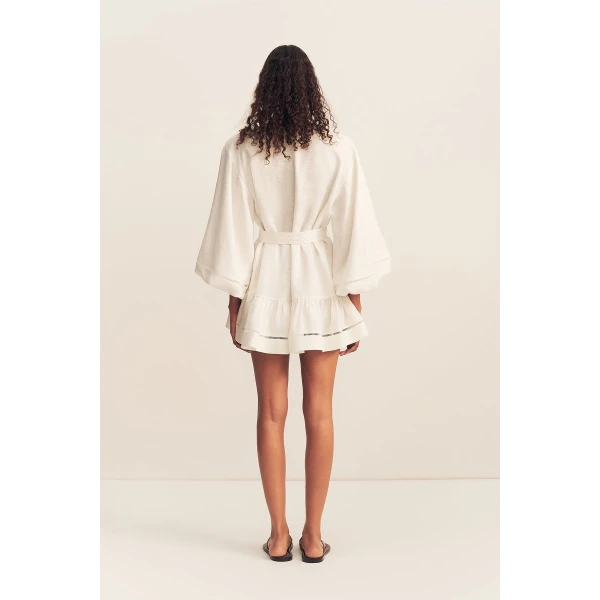 Shona Joy Tommy Linen Balloon Sleeve Mini Dress - Ivory - Dresses - Australian Luxury Eventwear at Coveti