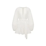 Shona Joy Tommy Linen Balloon Sleeve Mini Dress - Ivory - Dresses - Australian Luxury Eventwear at Coveti