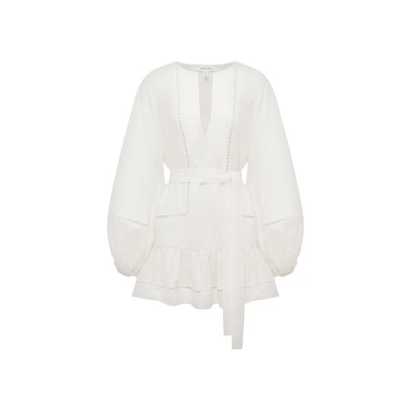 Shona Joy Tommy Linen Balloon Sleeve Mini Dress - Ivory - Dresses - Australian Luxury Eventwear at Coveti