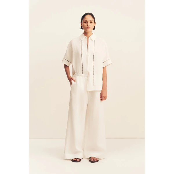 Shona Joy Tommy Linen Pant - Ivory - Pants - Australian Luxury Eventwear at Coveti