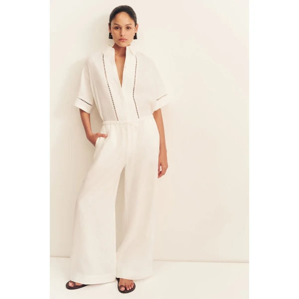 Shona Joy Tommy Linen Pant - Ivory - Pants - Australian Luxury Eventwear at Coveti