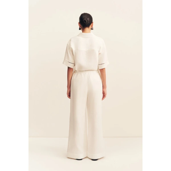 Shona Joy Tommy Linen Pant - Ivory - Pants - Australian Luxury Eventwear at Coveti