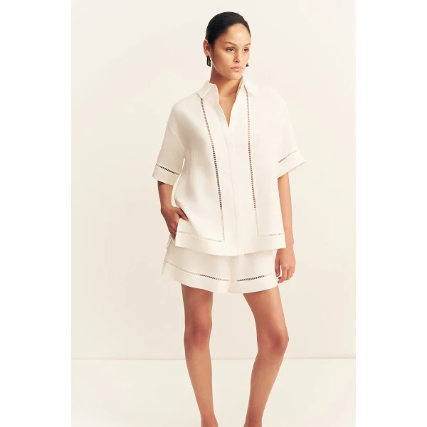 Shona Joy Tommy Linen Shirt - Ivory - Tops - Australian Luxury Eventwear at Coveti
