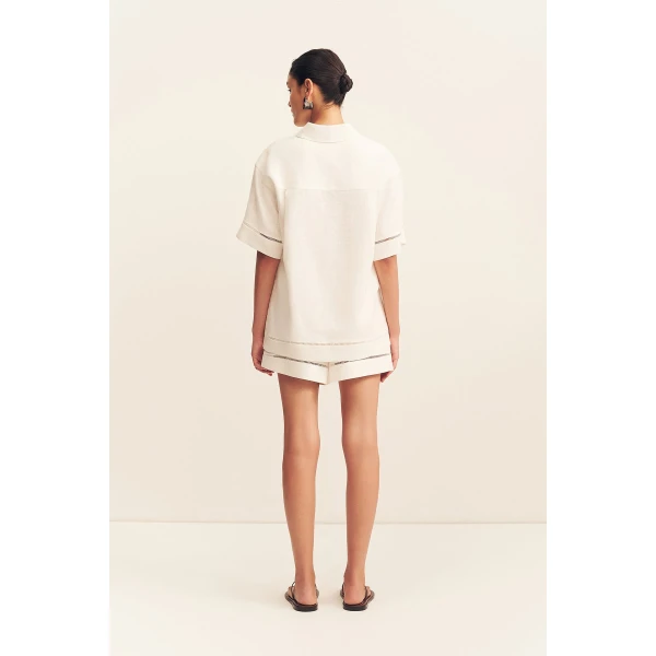 Shona Joy Tommy Linen Shirt - Ivory - Tops - Australian Luxury Eventwear at Coveti