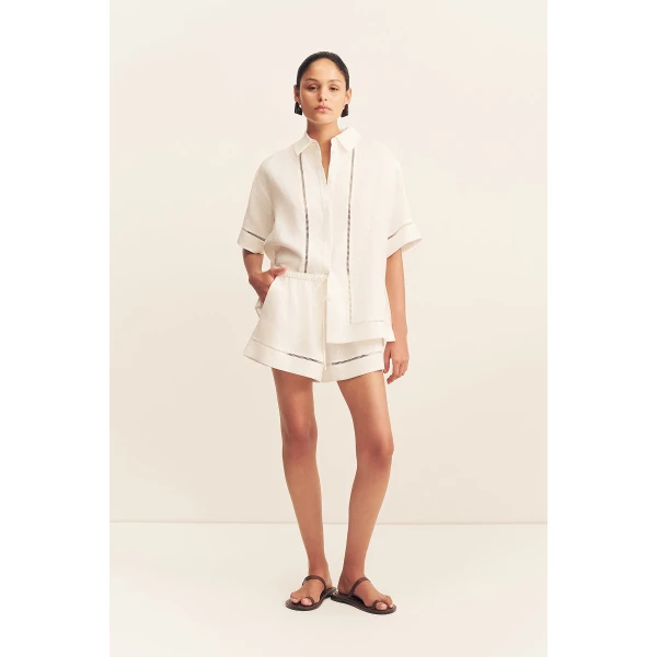 Shona Joy Tommy Linen Short - Ivory - Shorts - Australian Luxury Eventwear at Coveti
