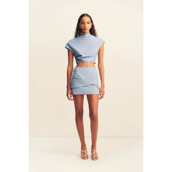 Shona Joy asher draped mini skirt - chambray blue - Skirts - Australian Luxury Eventwear at Coveti