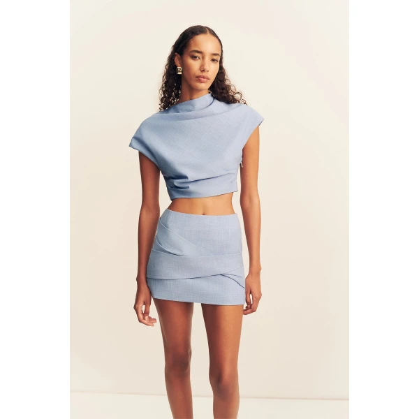 Shona Joy asher draped mini skirt - chambray blue - Skirts - Australian Luxury Eventwear at Coveti