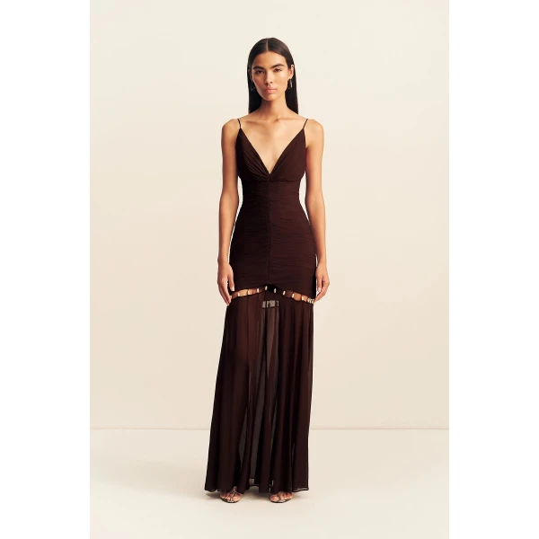 Shona Joy emilie gathered maxi dress with beads - ristretto - Dresses - Australian Luxury Eventwear at Coveti