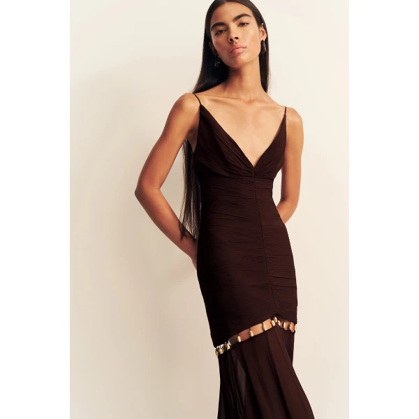 Shona Joy emilie gathered maxi dress with beads - ristretto - Dresses - Australian Luxury Eventwear at Coveti